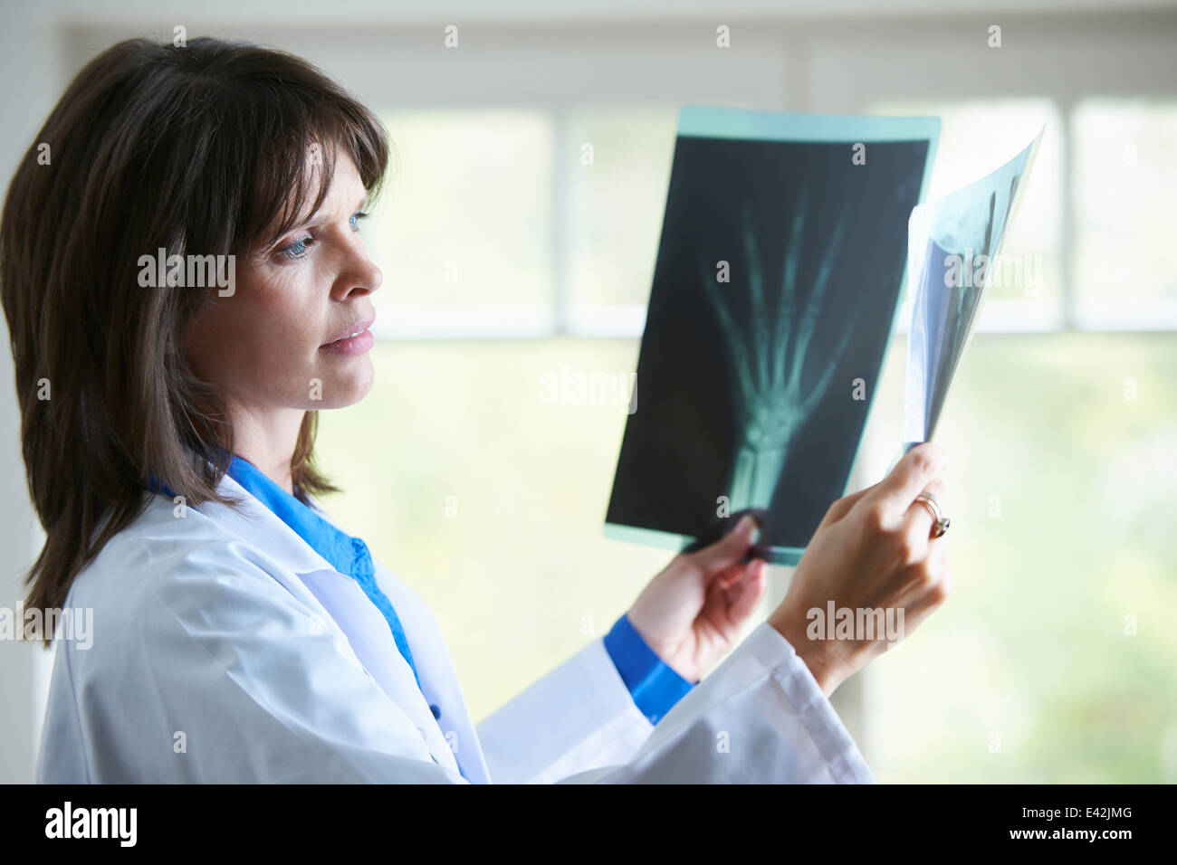 Doctor looking at xray image of hand Stock Photo