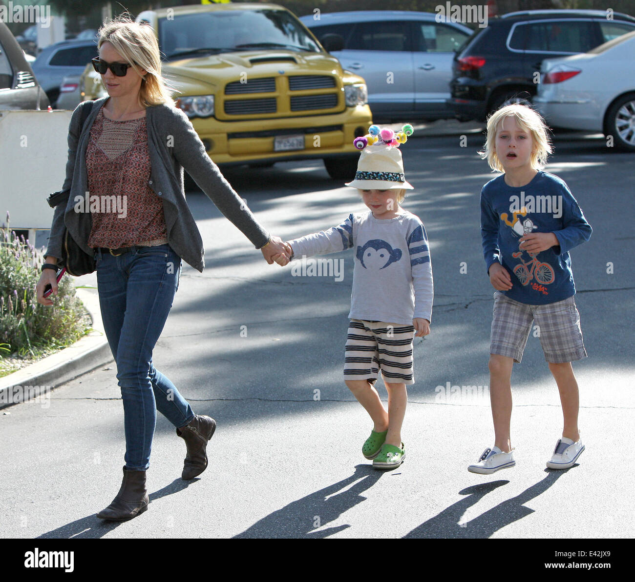 Naomi Watts out with her sons in Brentwood Featuring: Naomi Watts
