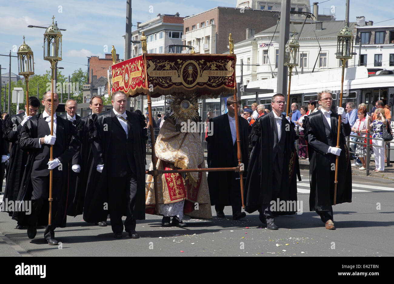 Corpus Christi procession Hemelstraat Antwerp Belgium.Dies Sanctissimi Corporis et Sanguinis Domini Iesu Christi Stock Photo
