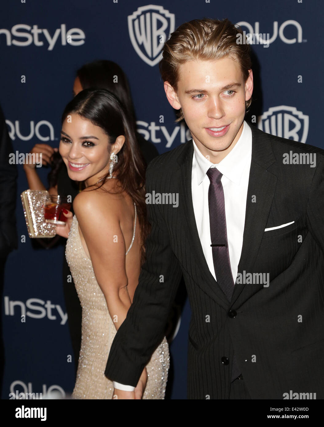 Celebrities attend the 15th Annual Warner Bros And InStyle Golden Globe  Awards After Party - Arrivals held at the Oasis Courtyard at the Beverly  Hilton Hotel. Featuring: Vanessa Hudgens,Austin Butler Where: Los
