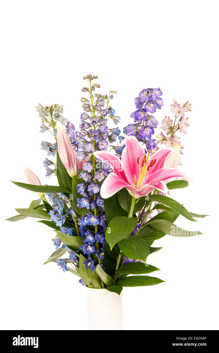 Assorted bouquet of flowers isolated in white background Stock Photo