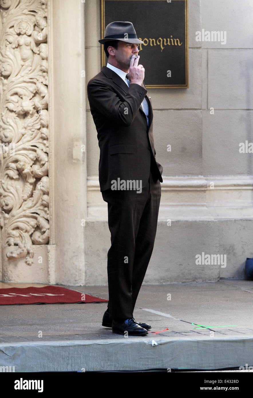 Jon Hamm filming for season 7 of his hit show 'Mad Men' in downtown Los Angeles  Featuring: Jon Hamm Where: Los Angeles, California, United States When: 14 Jan 2014 Stock Photo
