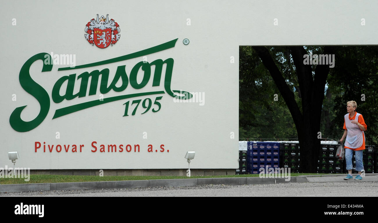 Taurus One Limited seated in Cyprus sold 100 percent share in Samson Brewery to Anheuser-Busch group, which is part of the world beer leader AB InBev (ABI). Logo of Samson is pictured in Ceske Budejovice, Czech Republic on July 2, 2014. (CTK Photo/Vaclav Pancer) Stock Photo