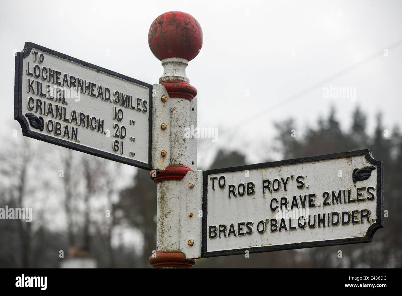 A sign to one of three possible burial places for Rob Roy, a Scottish hero. Stock Photo