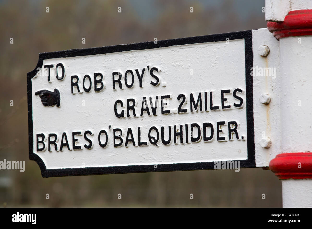 A sign to one of three possible burial places for Rob Roy, a Scottish hero. Stock Photo