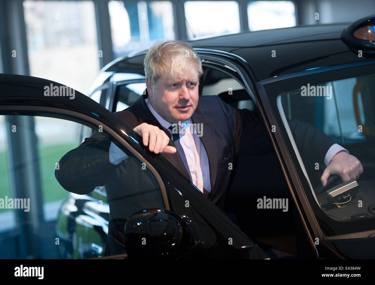 Mayor of London Boris Johnson attends an event showcasing low emission taxis to announce a 'challenging taxi emission target'. Manufacturers Fraser Nash, Karsan and The London Taxi Company display vehicles they currently have in development.  Featuring: B Stock Photo