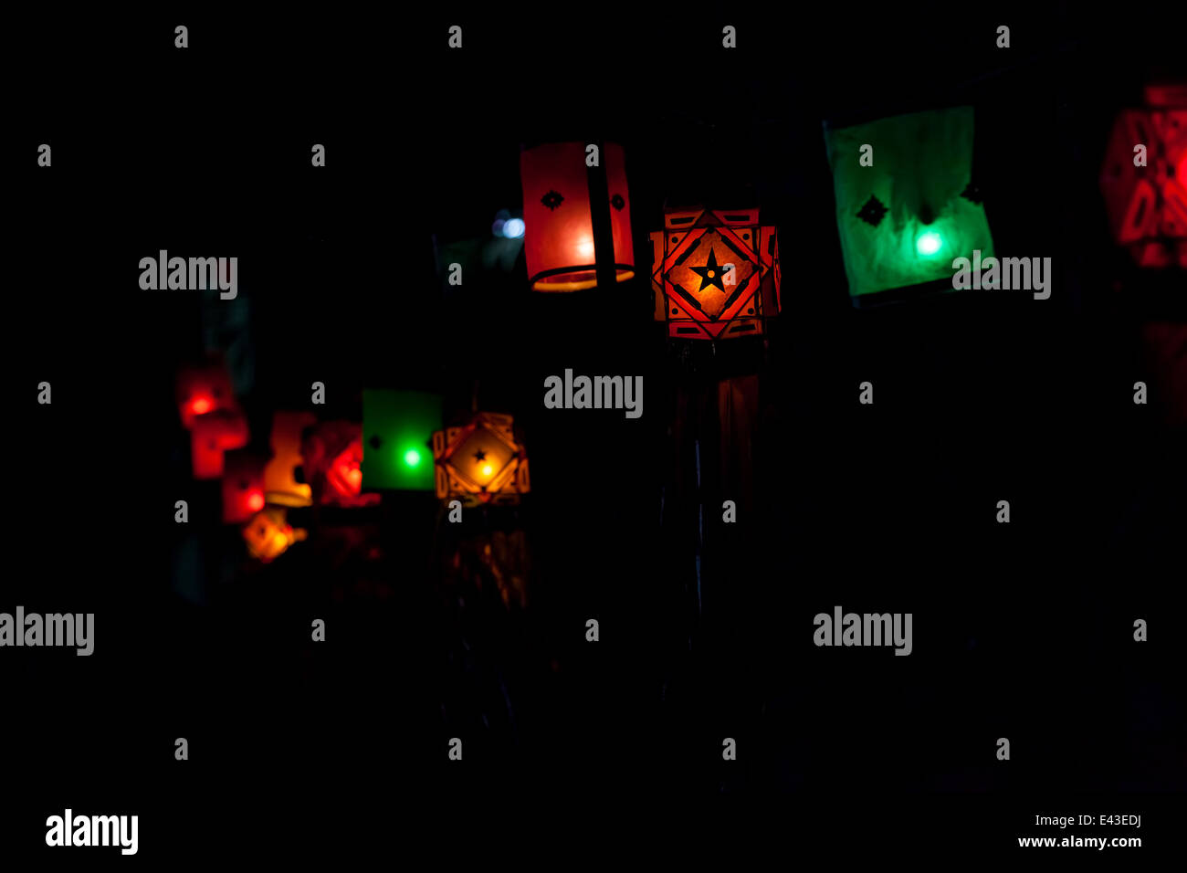 light on loi krathong in Thailand in the night Stock Photo