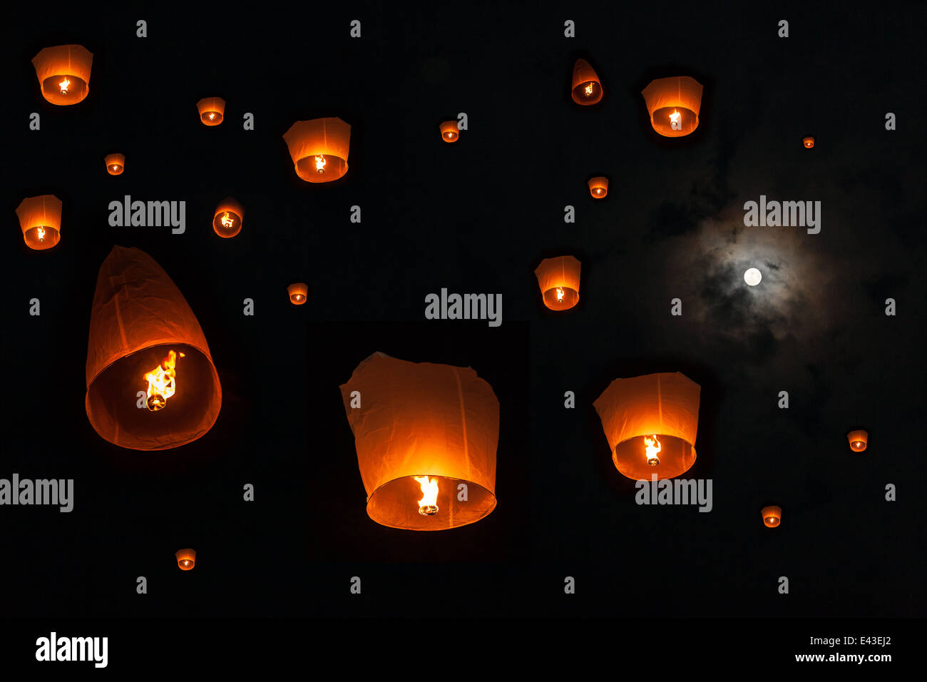 light on loi krathong in Thailand in the night Stock Photo