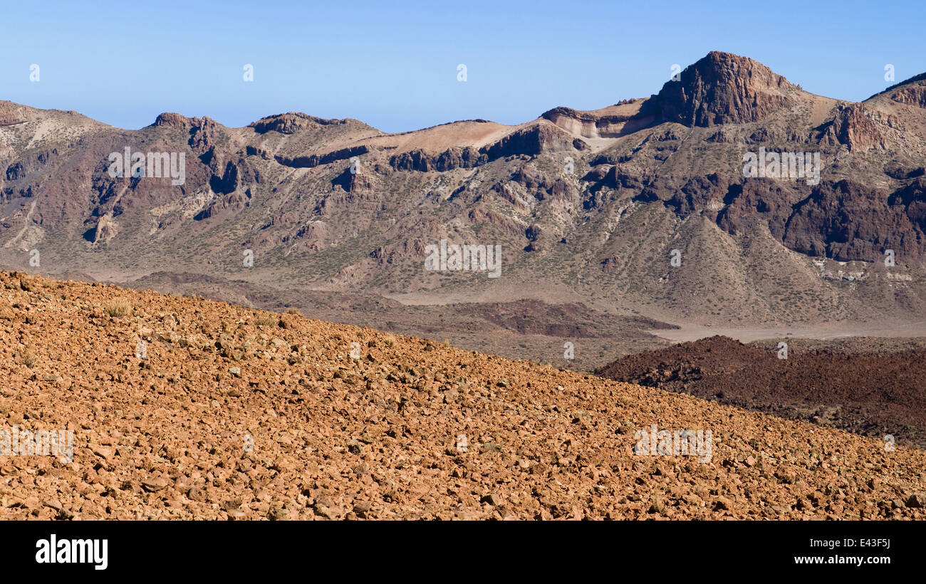 Caldera of Mount Teide with aa lava in the foreground, Tenerife, Canary Islands. Stock Photo