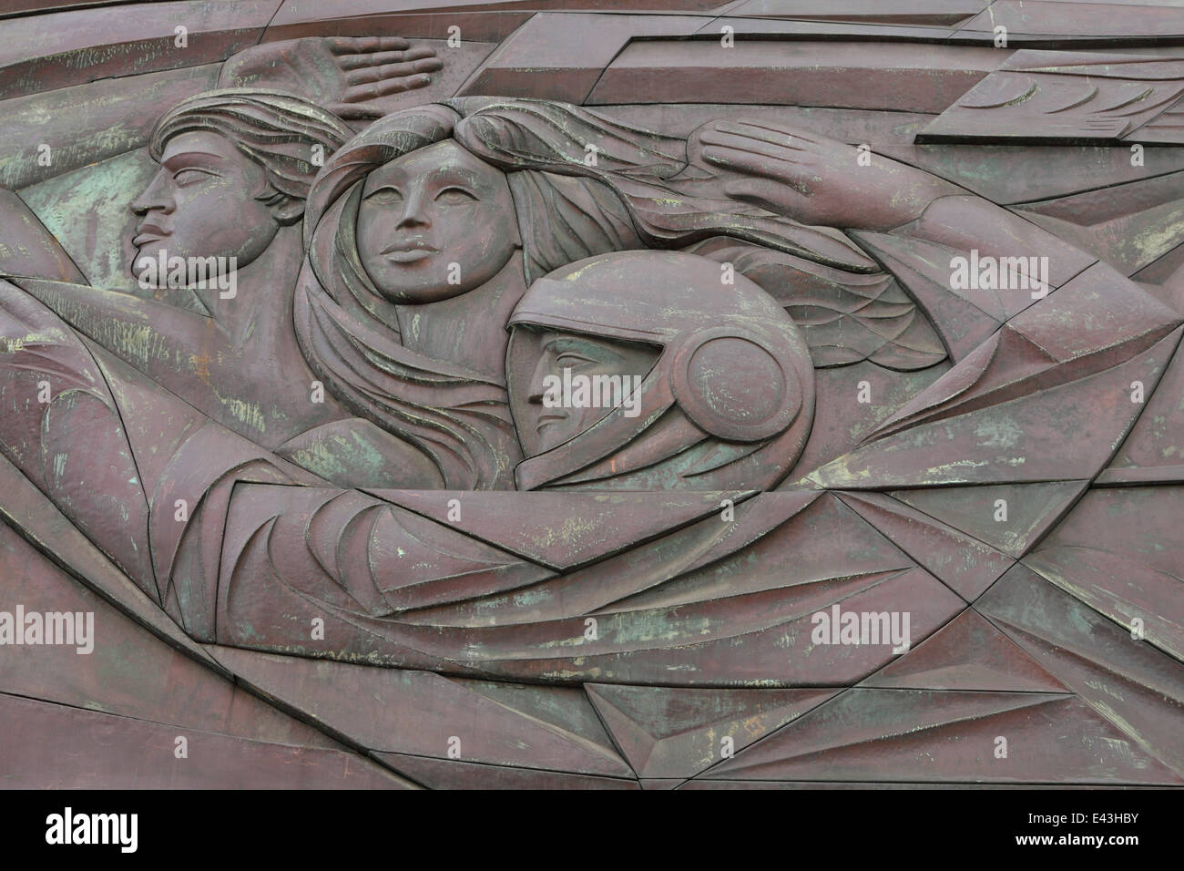 A bas relief sculpture featuring a cosmonaut on a building near Alexanderplatz in Berlin, Germany. Stock Photo