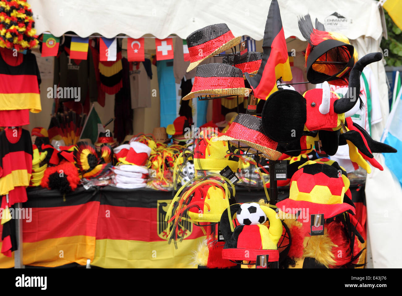 Items in German colours for sale on the Fan Mile in Berlin, Germany