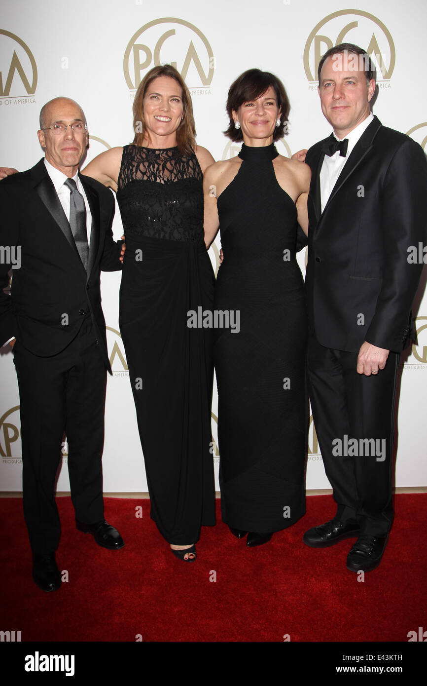 The 25th Annual Producer Guild of America Awards at The Beverly Hilton Hotel  Featuring: Jeffrey Katzenberg,Jane Hartwell,Kristine Belson,Kirk DeMicco Where: Beverly Hills, California, United States When: 19 Jan 2014 Stock Photo