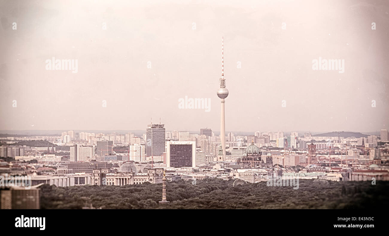 vintage skyline of berlin, with tv tower. Stock Photo