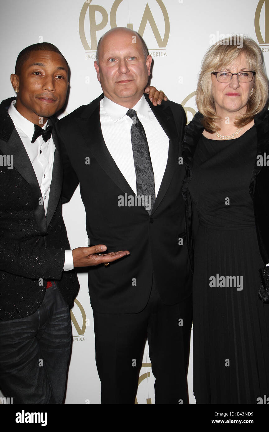 The 25th Annual Producer Guild of America Awards at The Beverly Hilton Hotel  Featuring: Pharrell Williams,Christopher Meledandri,Janet Healy Where: Beverly Hills, California, United States When: 19 Jan 2014 Stock Photo