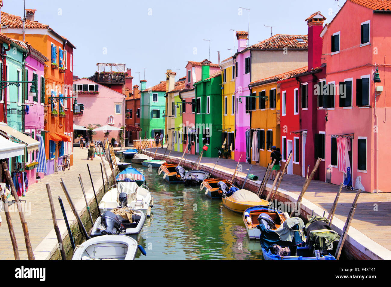 Colorful canal scene in Burano, Venice, Italy Stock Photo