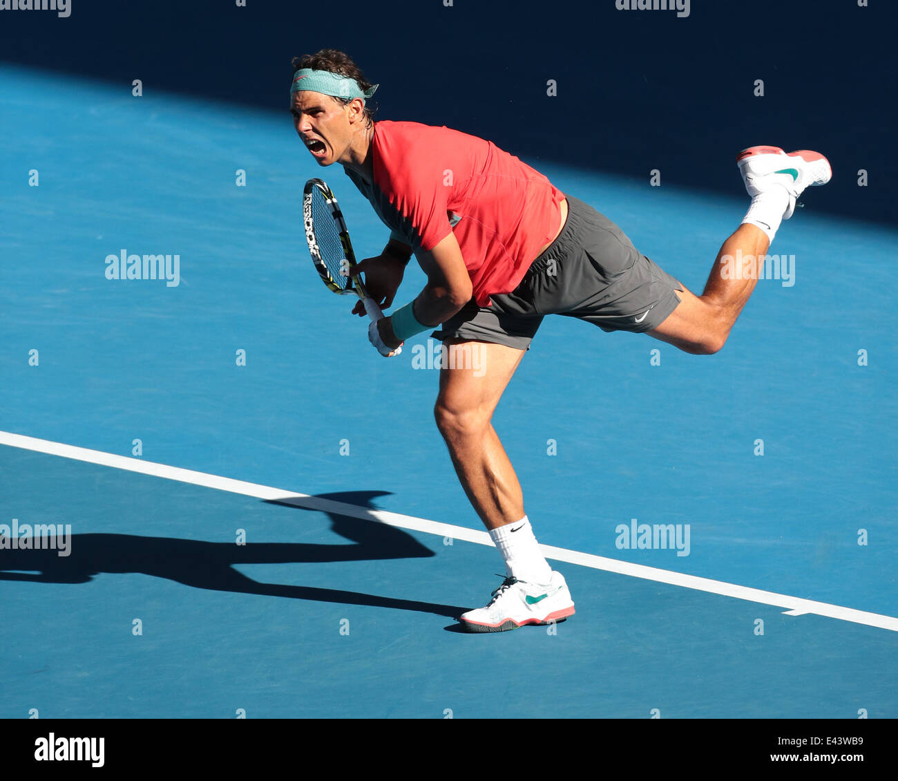 Tennis - Australian Open 2014 Melbourne - Rafael Nadal vs. Grigor Dimitrov  - Rod Laver Arena Featuring: Rafael Nadal Where: Melbourne, Australia When:  22 Jan 2014 Stock Photo - Alamy