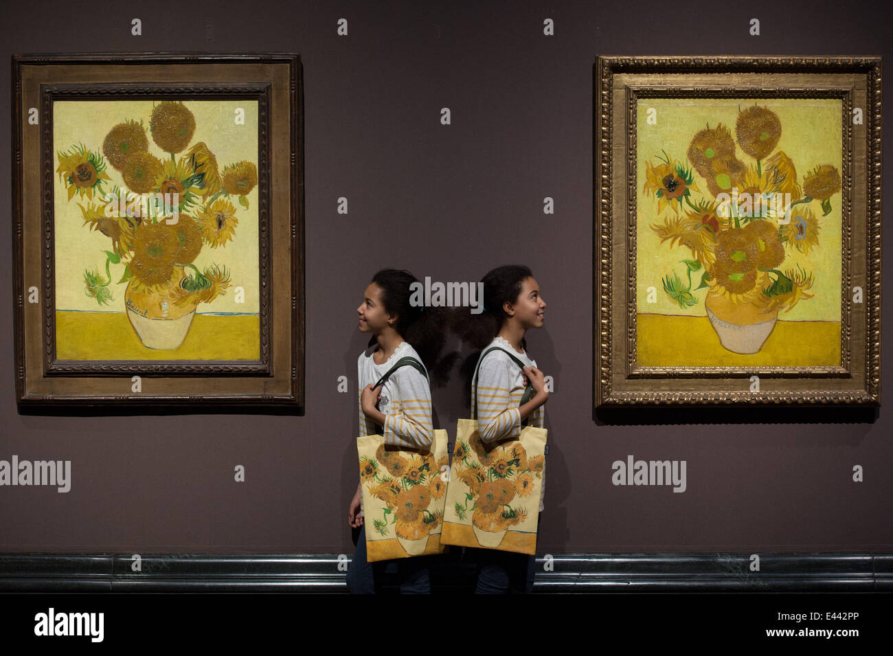Two versions of Vincent Van Gogh's Sunflowers are reunited in London at