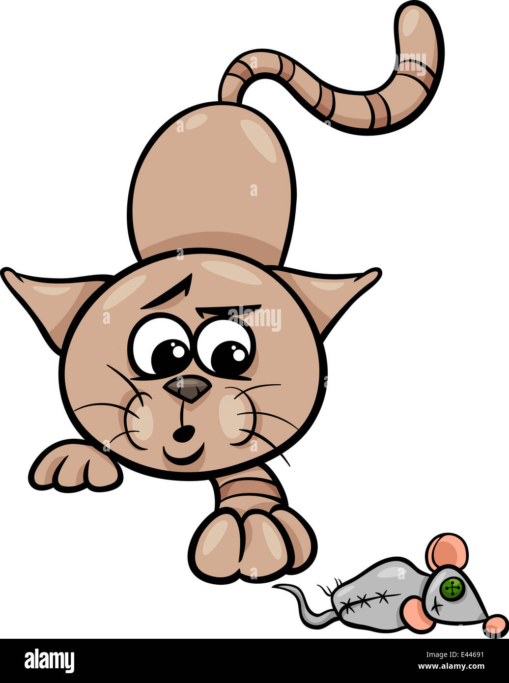 Cartoon Illustration of Cute Cat Playing with Toy Mouse Stock Photo - Alamy