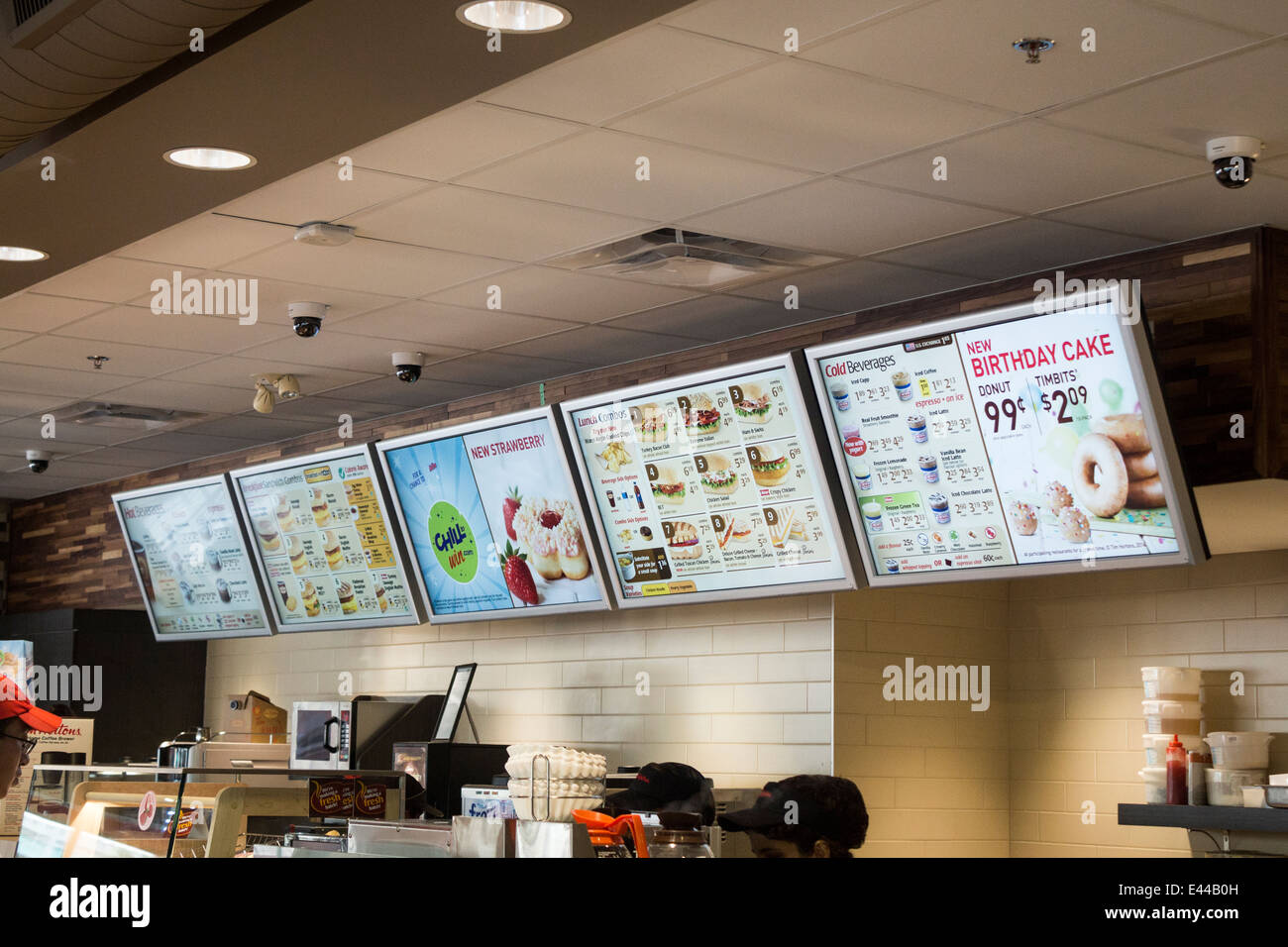 Food selection menu board at a Tim Horton's Donuts in downtown Toronto Ontario Canada Stock Photo