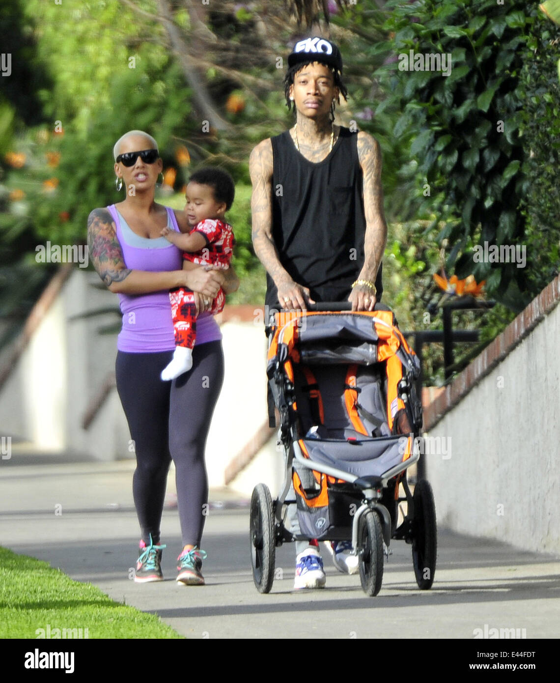 American rapper Wiz Khalifa takes his wife and son Sebastian on a hike ...