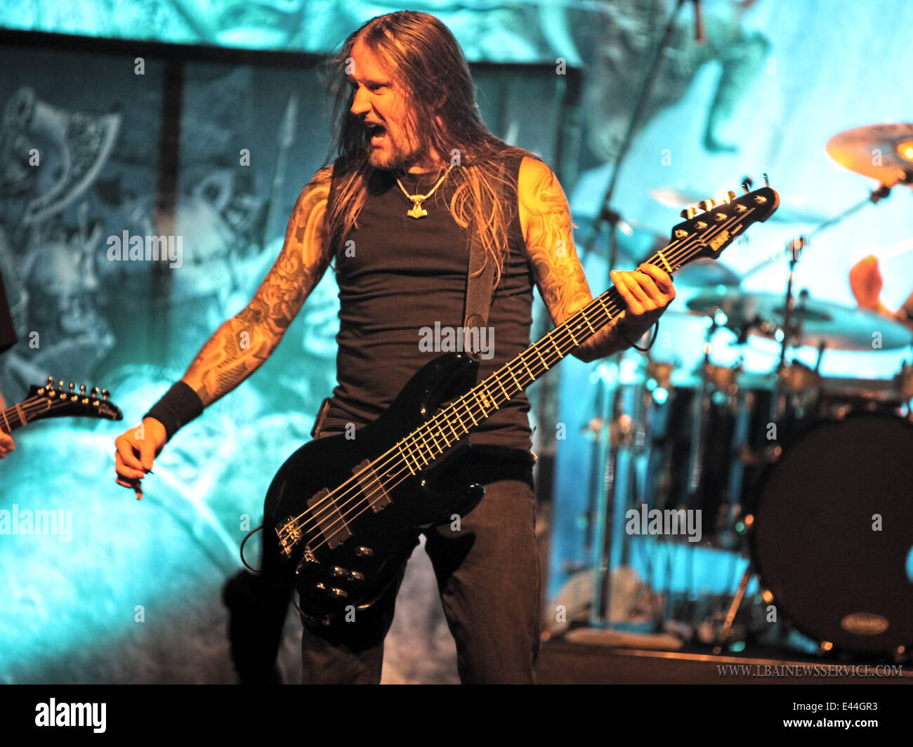 Amon Amarth performs at Revolution Live in Fort Lauderdale, Florida.  Featuring: Ted Lundström Where: Fort Lauderdale, Florida, United States  When: 27 Jan 2014 Stock Photo - Alamy