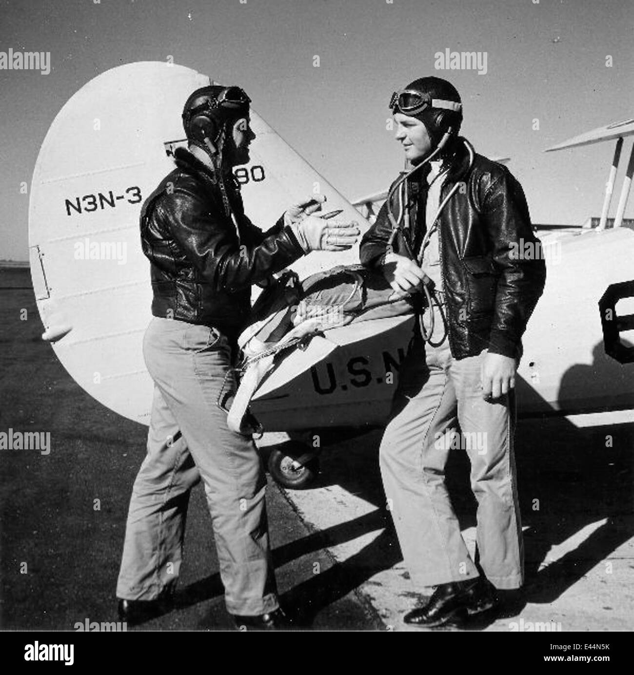 The N3N biplane, captured in a study or instructional image, used for ...