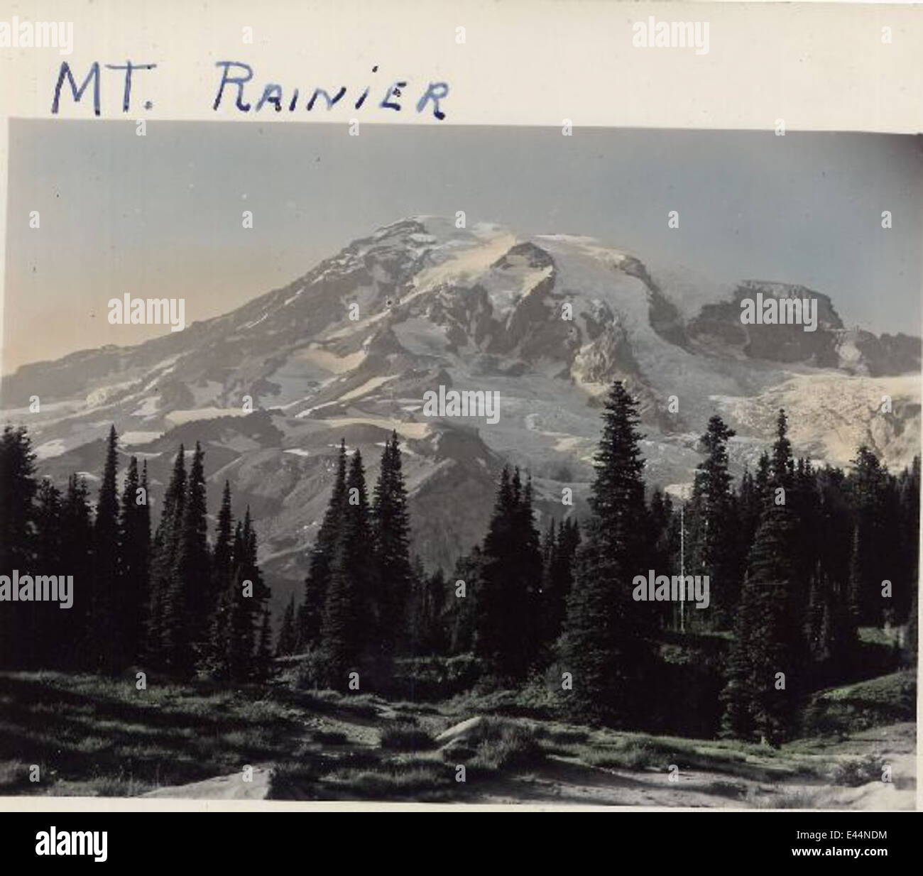 A scenic photograph of Mount Rainier in Washington state, taken in 1937 ...