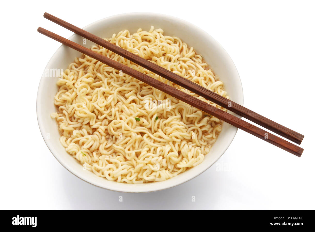 top view noodles and chopsticks with clipping path Stock Photo