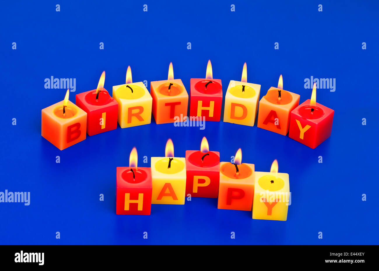 candles with writing Happy Birthday at a birthday celebration Stock