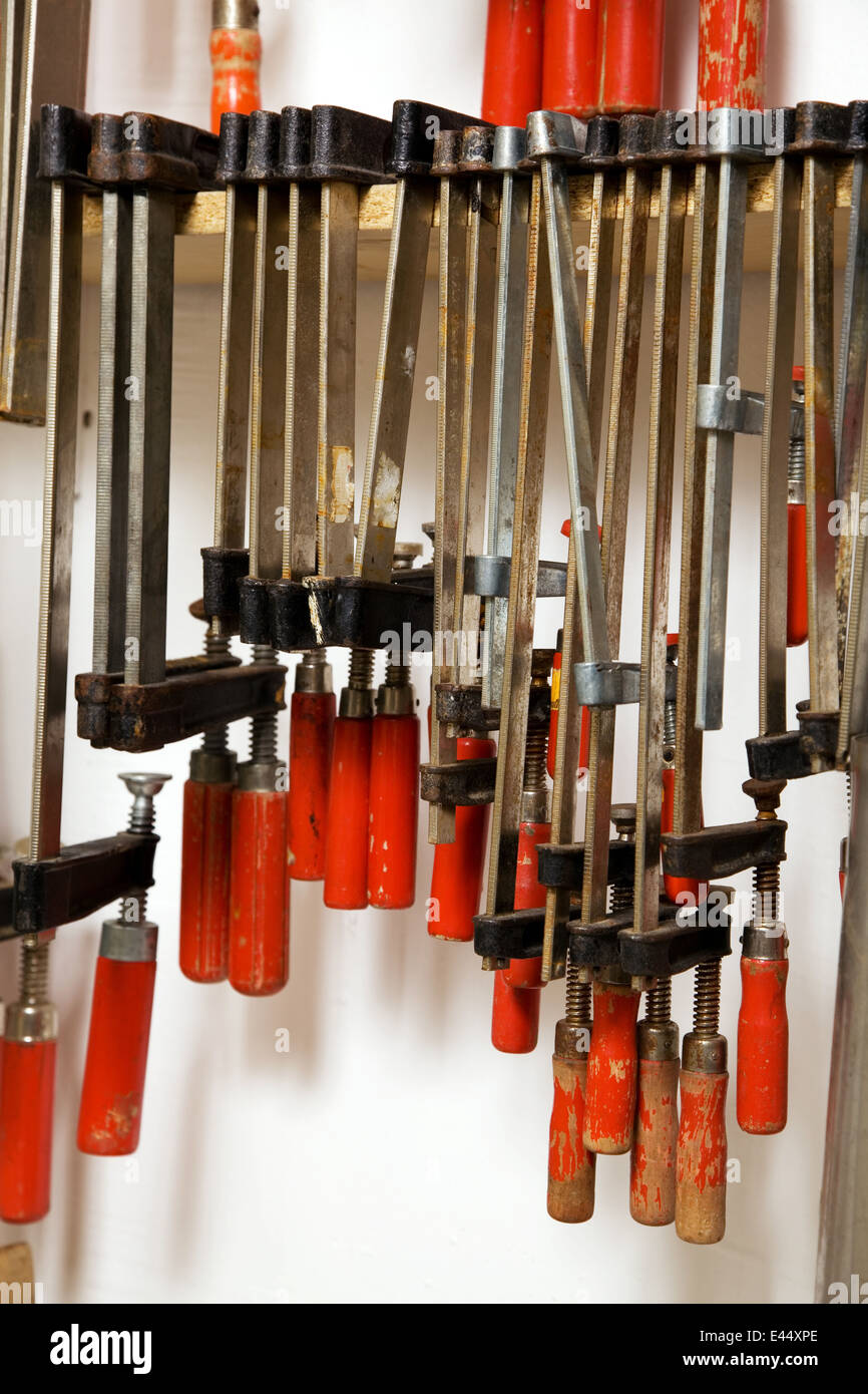 Many clamps in a carpentry Tools in carpentry Stock Photo Alamy