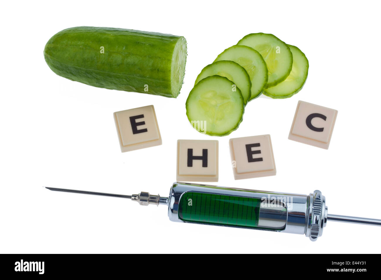 A cucumber as a symbol of EHEC disease Stock Photo