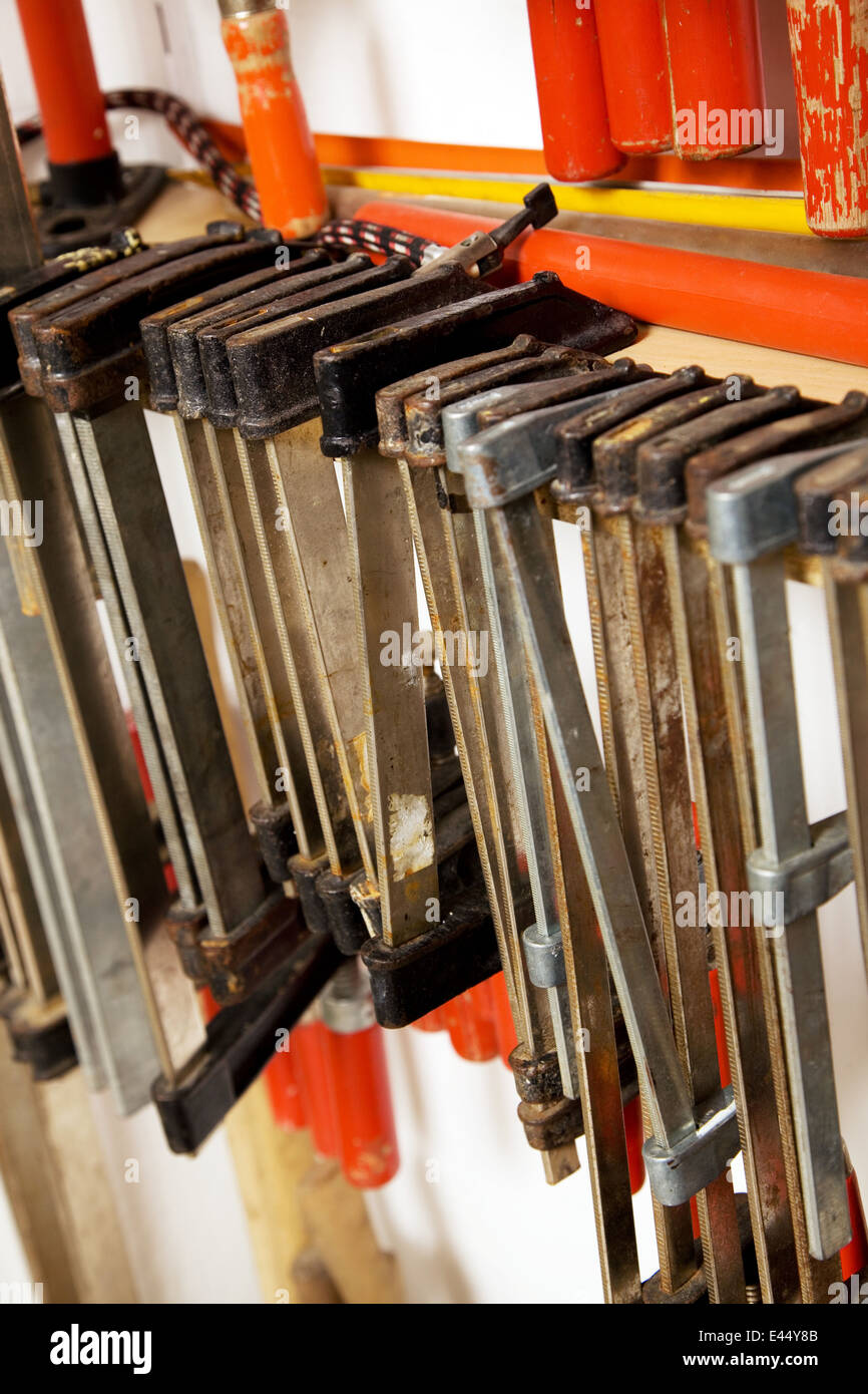 Many clamps in a carpentry Tools in carpentry Stock Photo Alamy
