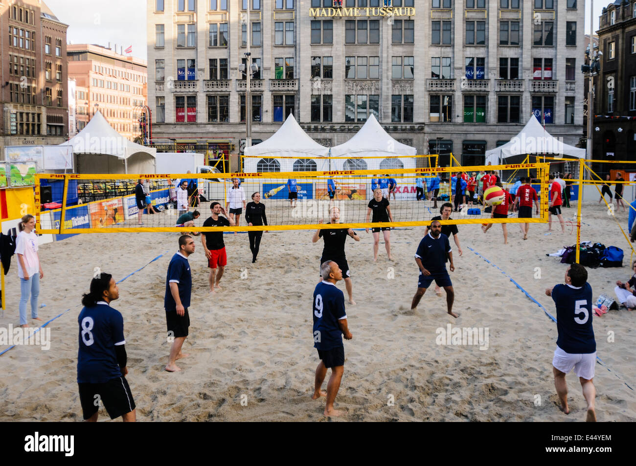 Beach volleyball arena is created in Dam Square, Amsterdam Stock Photo