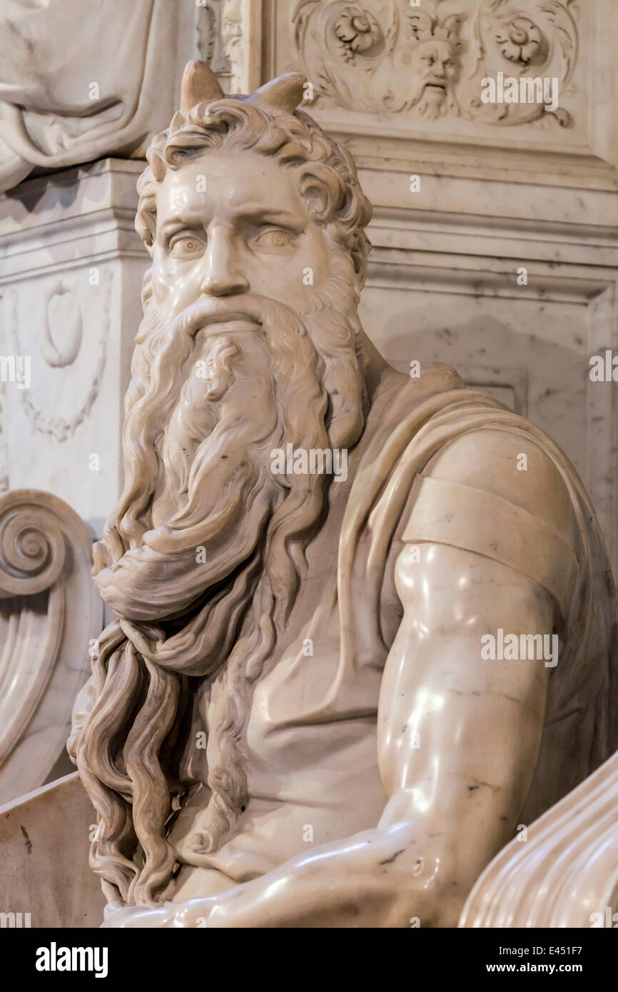 Moses, marble statue by Michelangelo, tomb of Pope Julius II, San Pietro in Vincoli, Rome, Lazio, Italy Stock Photo