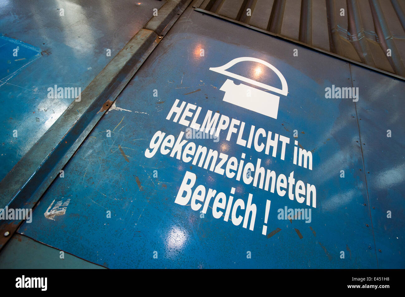 Health and safety notice, hard hat area, Neunfelder Maschinenfabrik, NMF, Hamburg, Germany Stock Photo