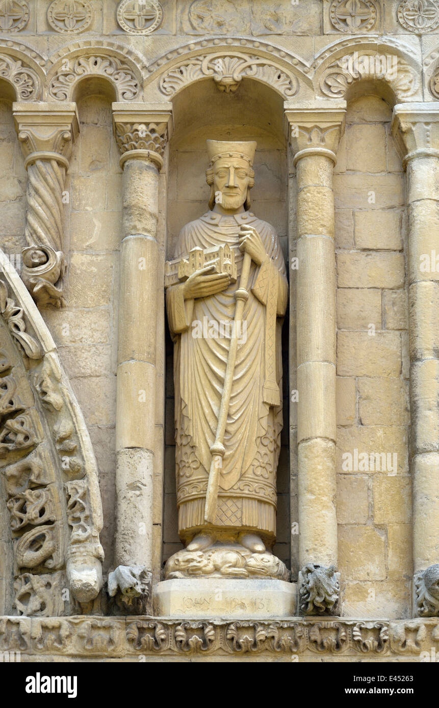 Rochester, Kent, England, UK. Cathedral stone statue on the facade