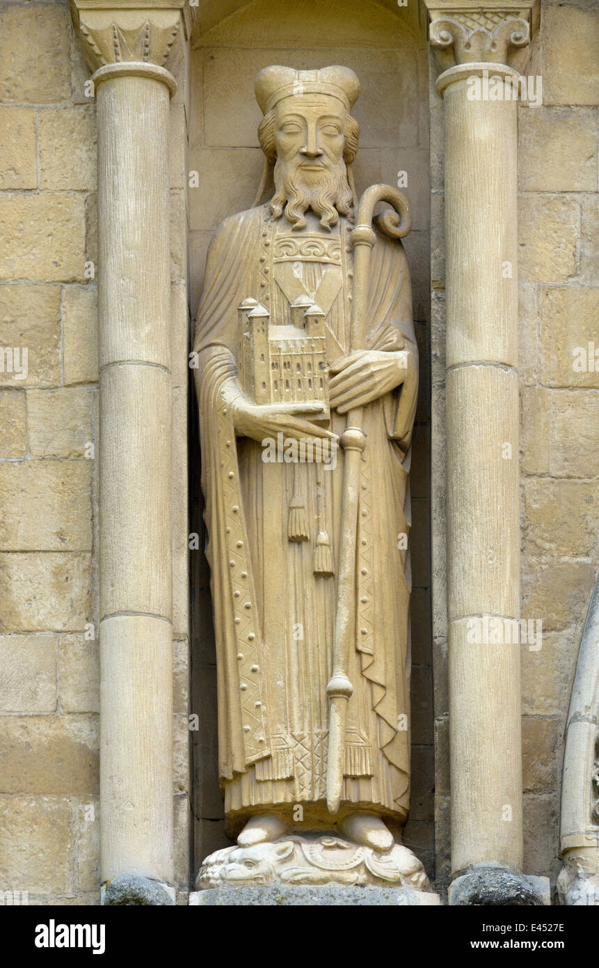Kent, England, UK. Rochester Cathedral stone statue on the facade