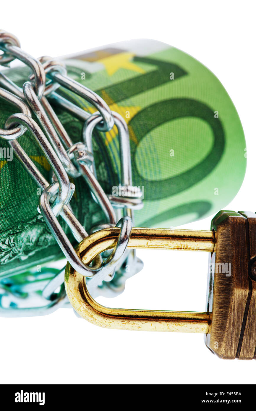 a few 100 € notes with chain and padlock Stock Photo - Alamy