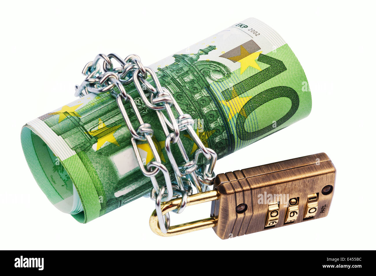 a few 100 € notes with chain and padlock Stock Photo - Alamy