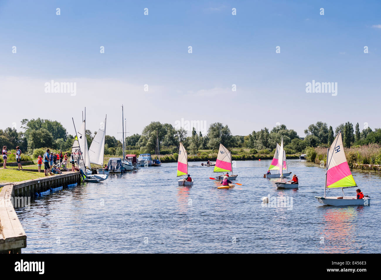 Optimist dinghies at Beccles Amateur Sailing Club on the river Waveney at Beccles , Suffolk , England , Britain , Uk Stock Photo
