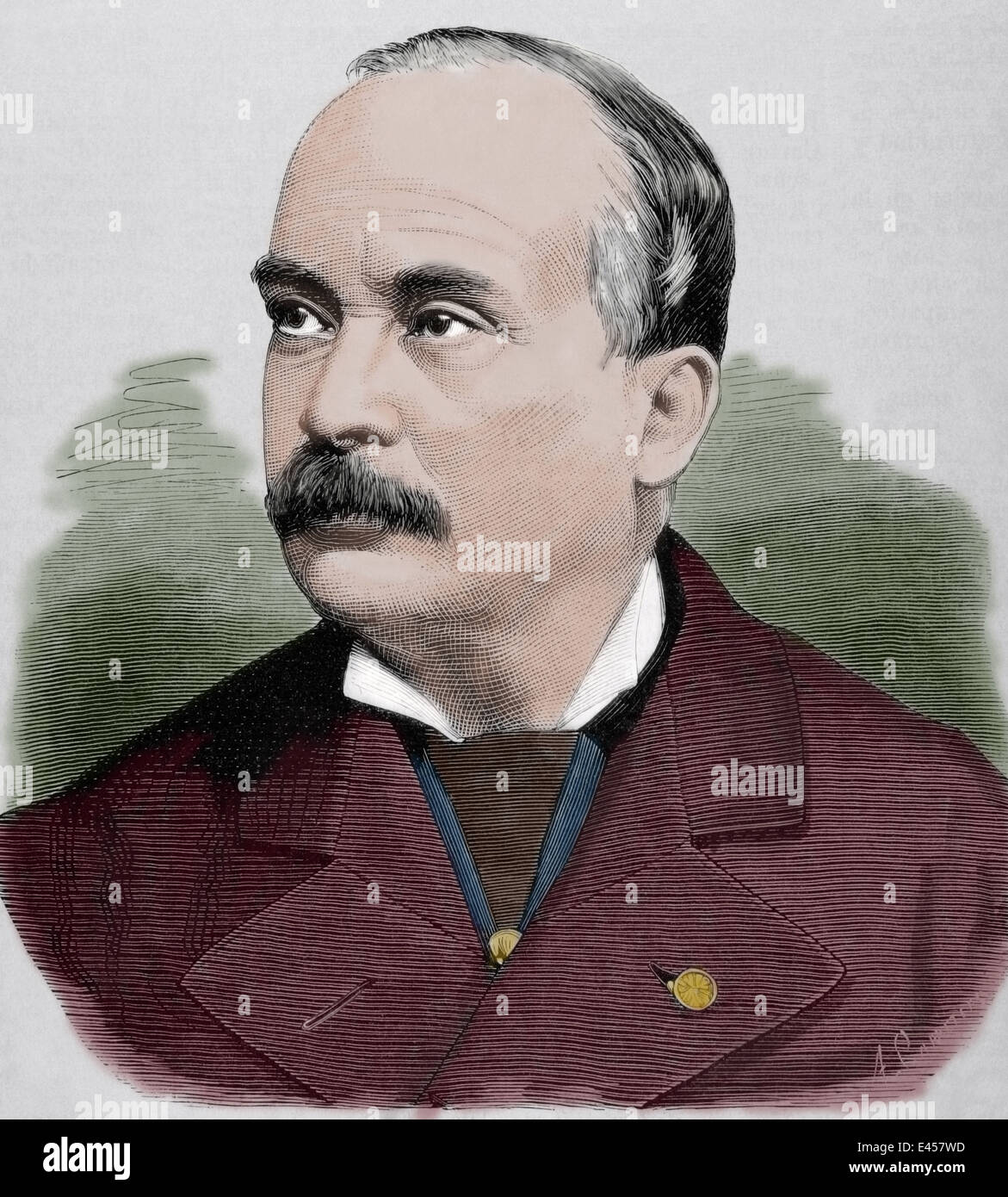 Joaquim Tomás Lobo de Avila (1822-1901). Portuguese politician and diplomat. Engraving. Colored. Stock Photo