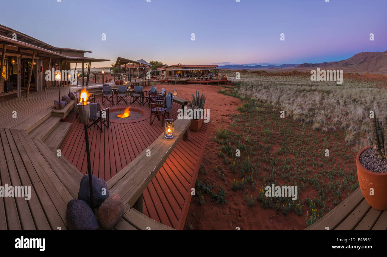 The deck area of Dunes Lodge.Wolwedans NamibRand Nature Reserve, Namibia Stock Photo