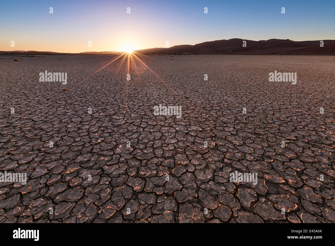 Cracked mud, Soussvlei, Namibia Stock Photo