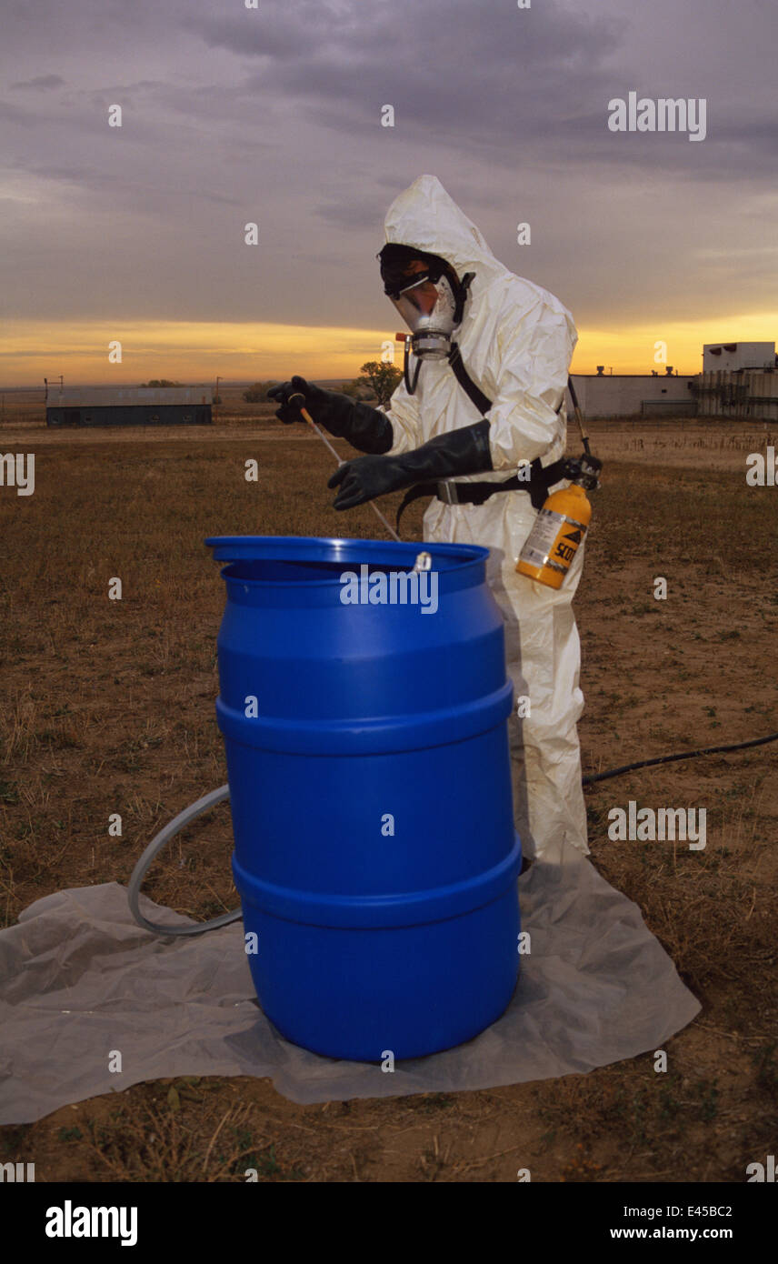 Man wearing LevelB Hazmat (Hazardous Materials Contamination) Suit
