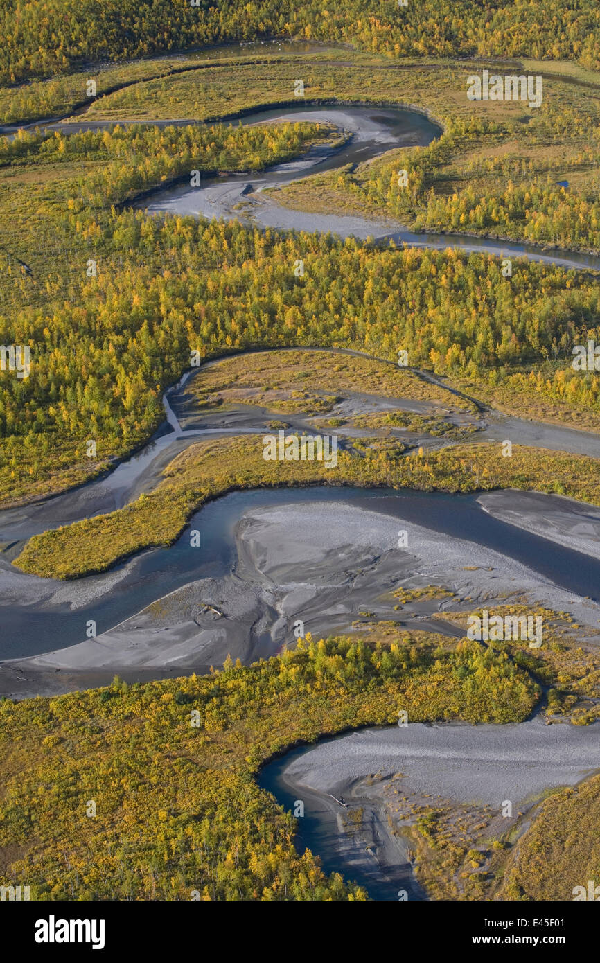 Aerial view of the Laitaure delta, Sarek National Park, Laponia World Heritage Site, Lapland, Sweden, September 2008 Stock Photo