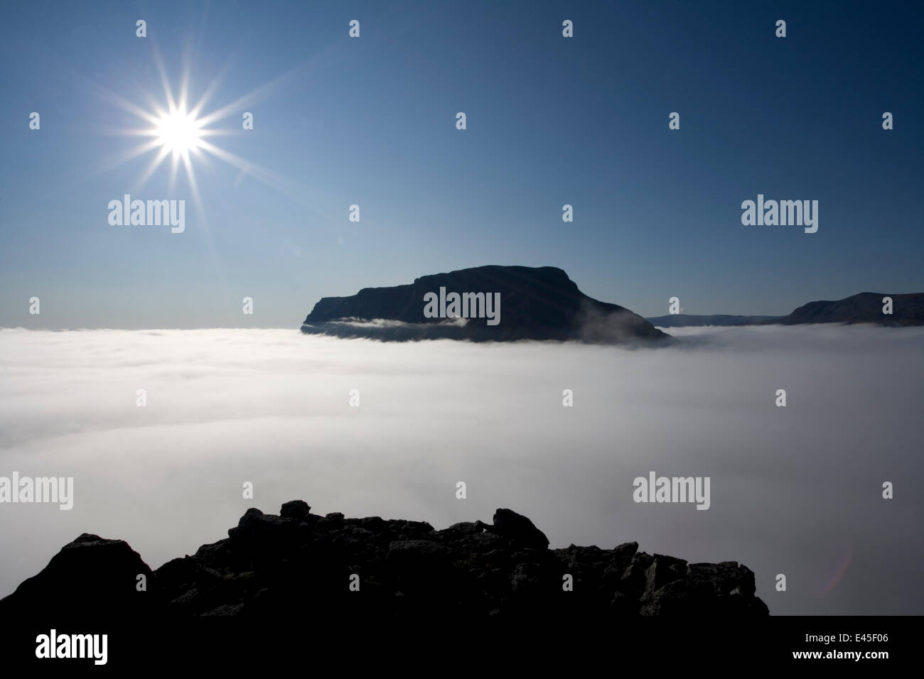 Solar halo over Laitaure delta at dawn, Sarek National Park, Laponia World Heritage Site, Lapland, Sweden, September 2008 Stock Photo