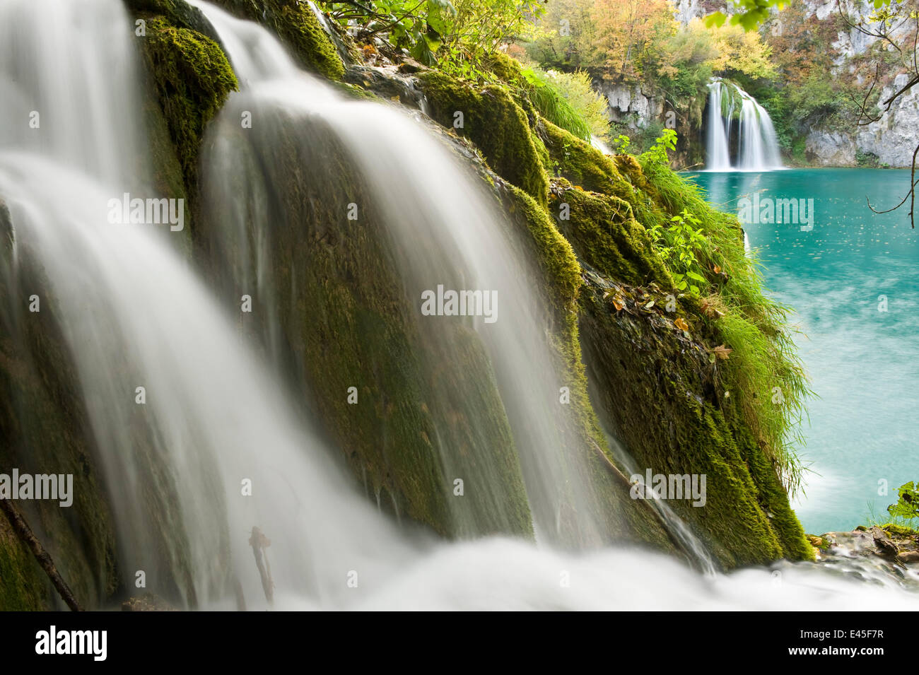 Waterfalls, Milanovac lake, Lower lakes, Plitvice Lakes NP, Croatia, October 2008 WWE BOOK. Stock Photo