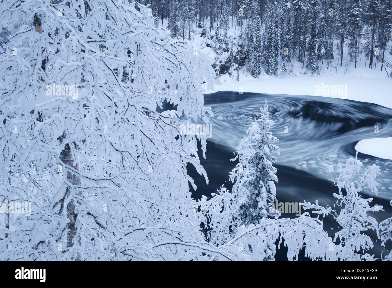 Ice being drawn into whirlpool, Kitkajoki River, Kuusamo, Oulanka National Park, Finland, February 2009 Stock Photo