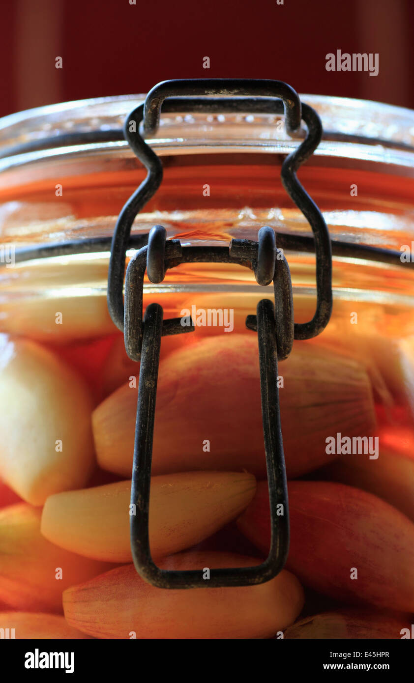 A jar of pickled shallots. Stock Photo