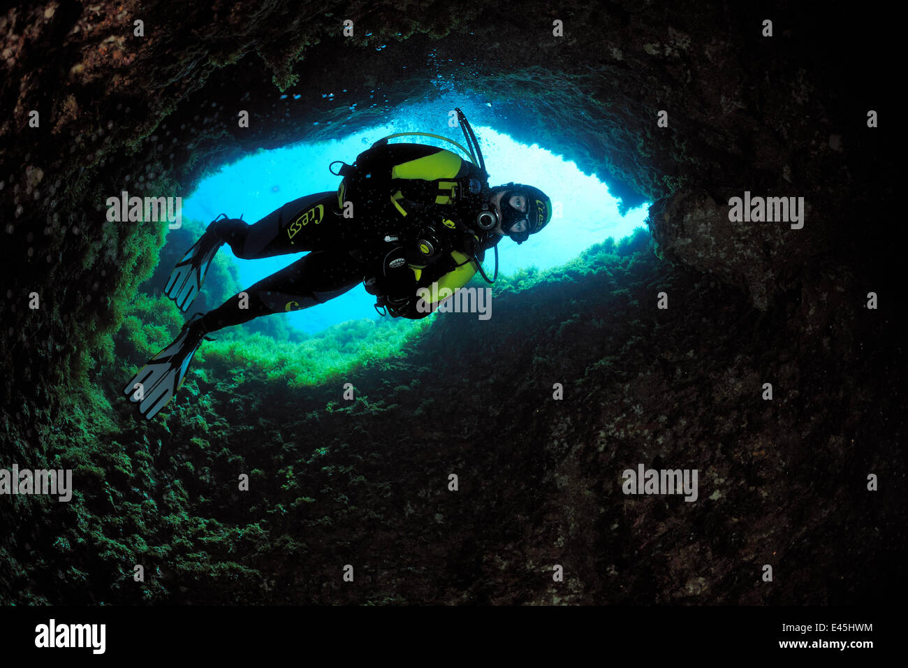 Cave diving, Comino Island, Malta, May 2009 Stock Photo